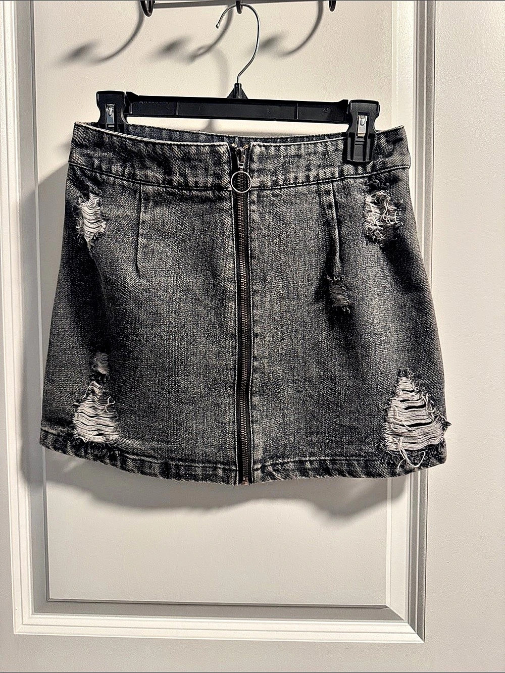 Storia Distressed Denim Mini Skirt in Gray